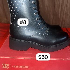 ANDREA FENZI Black Studded Moto Boots